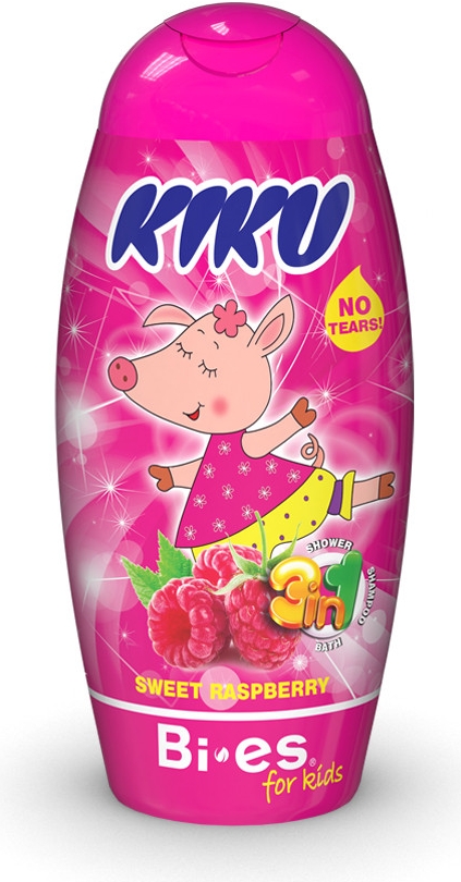 KIKU Sweet Raspberry 3v1 detský sprchový gél, šampón a pena 250ml